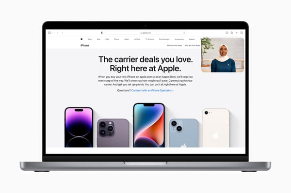 A screenshot of Apple's website