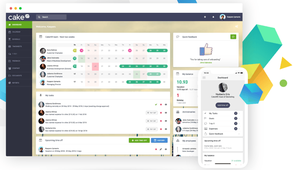 Screenshot of CakeHR user interface 