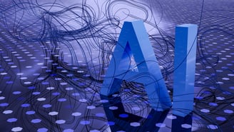 3D rendering of the letters AI covered by strings